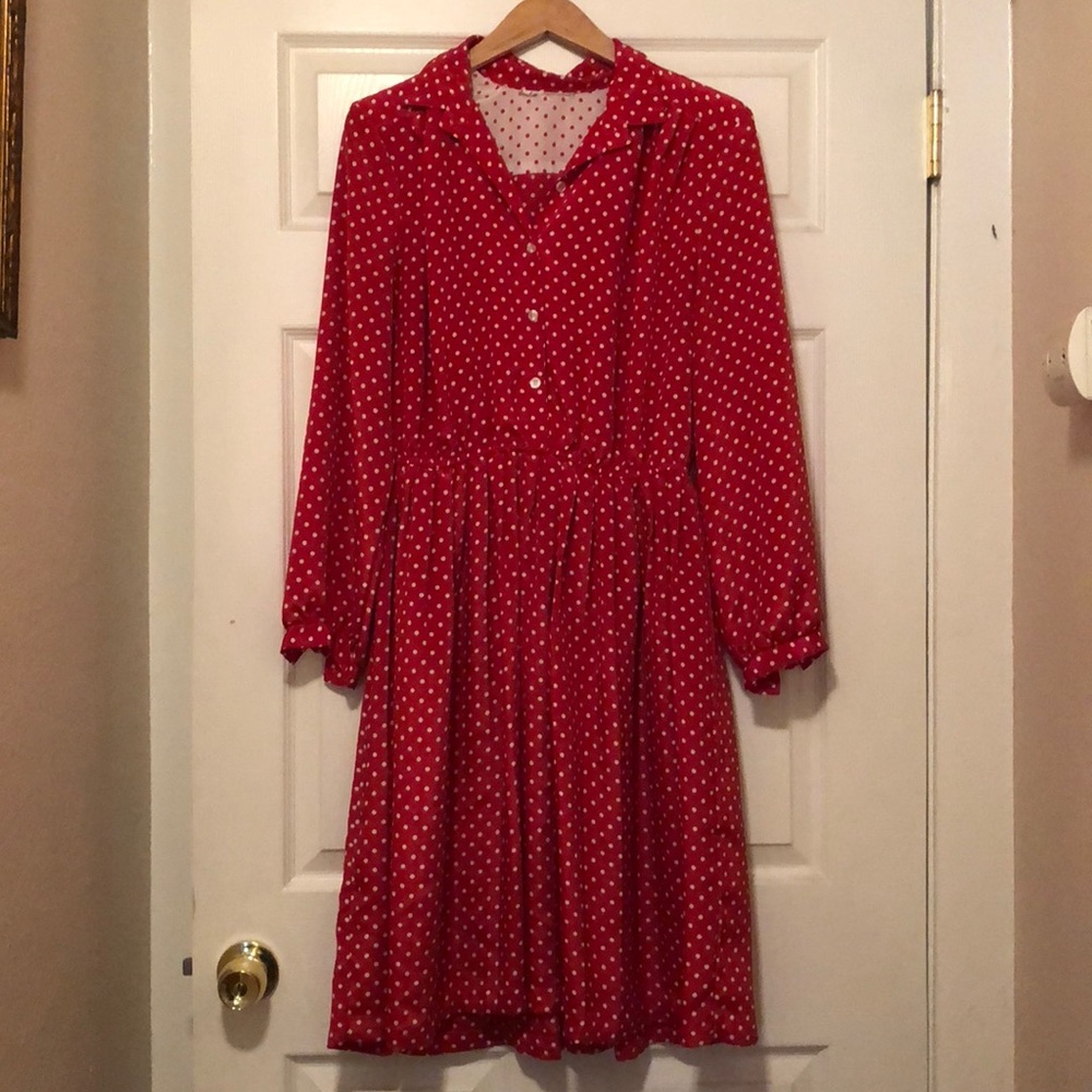 Red and White Polka Dot Silky Dress